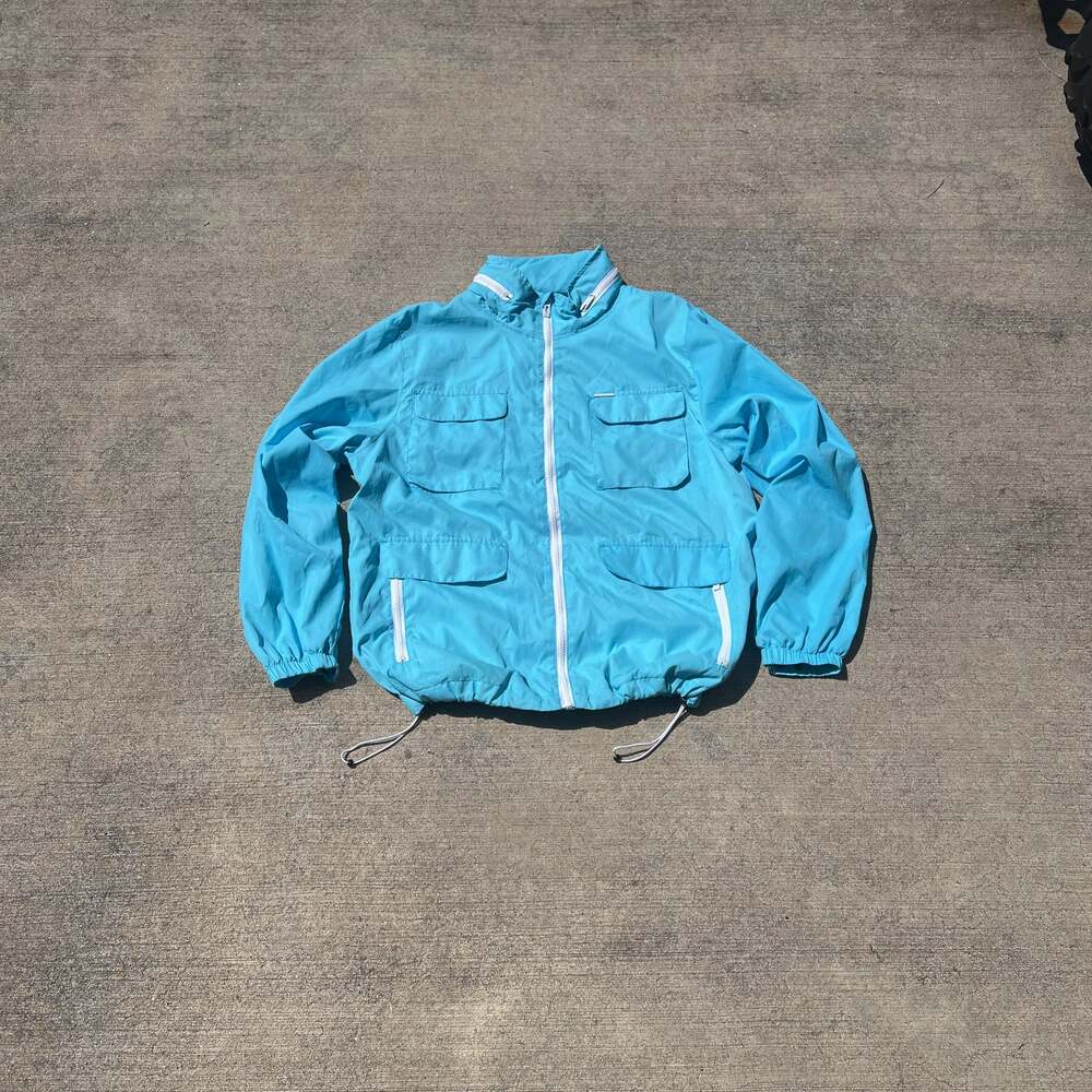 Vintage Sky Blue Full-Zip Windbreaker Jacket with Pockets